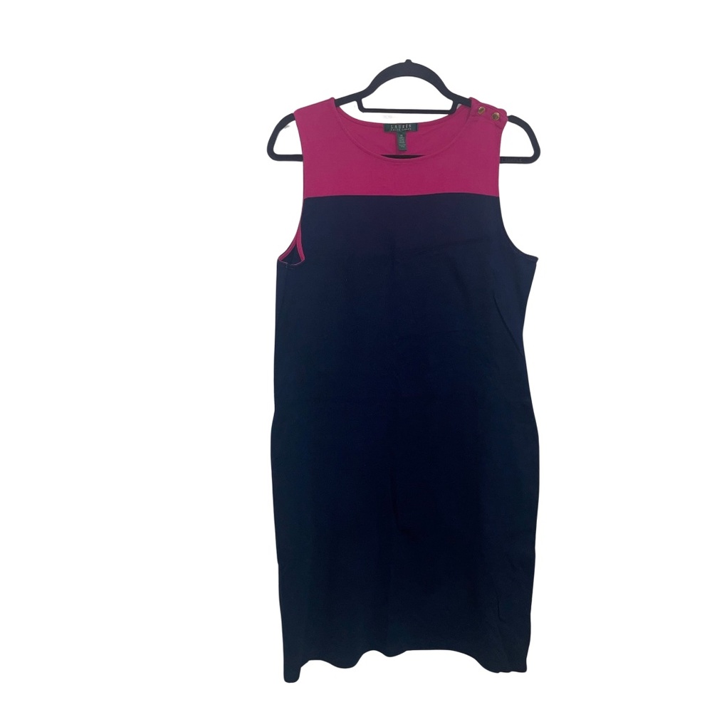Lauren Ralph Lauren Women's  Sleeveless Shift Dress Pink/Blue Colorblock Sz XL